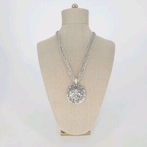 Premier Designs Fleur De Lis Necklace Silver Tone Multi Strand Statement  VTG PD